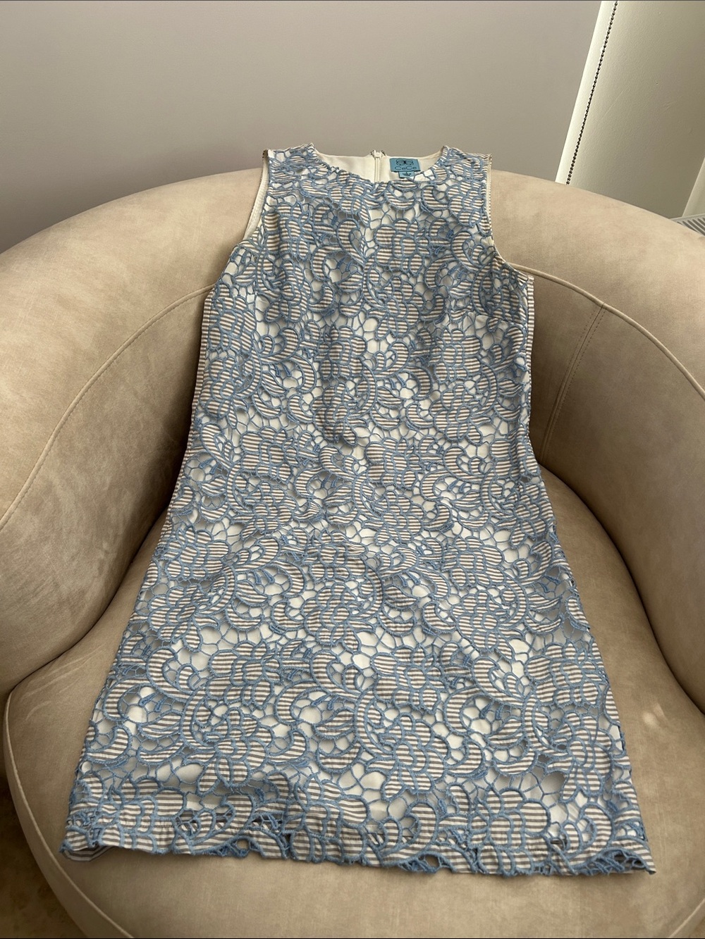 CeCe Blue and White Lace Shift Dress